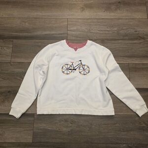 Vtg Sweatshirt Crop Style C&K Designs Embroidered Floral Bicycle